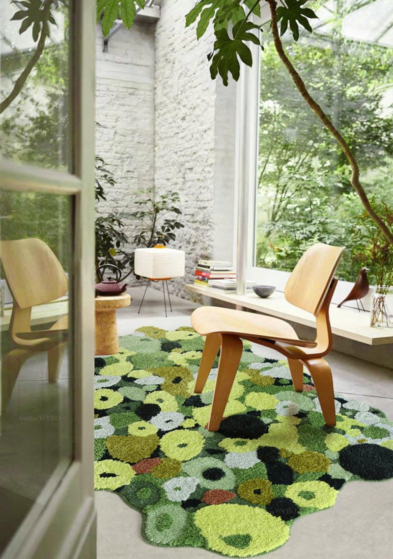 Tapis Design Lavable Sous Bois For T Mousse Lichen Vert Jaune